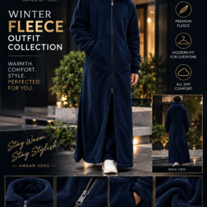 AMAAN VERO Winter Fleece Hooded Coat – Deep Blue